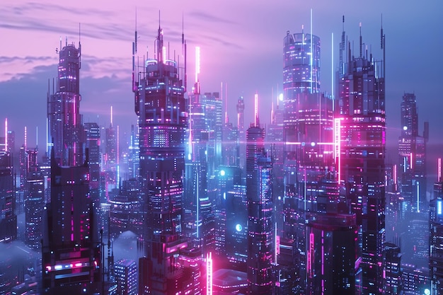 Futuristic cityscape with interconnected G towers