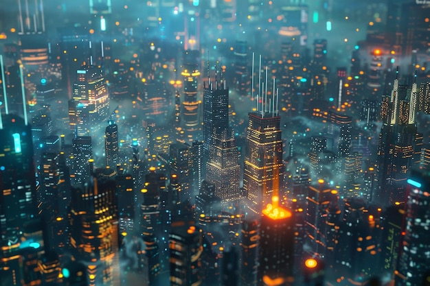 Futuristic cityscape with interconnected G towers