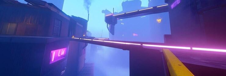 Photo futuristic cityscape with neon lights