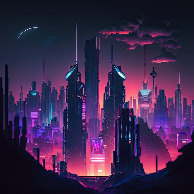 Futuristic Cityscape with Neons A Digital Concept of City Created Using Technology