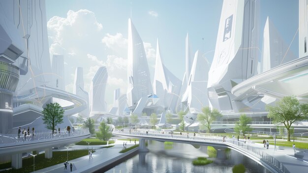 Futuristic Cityscape With River