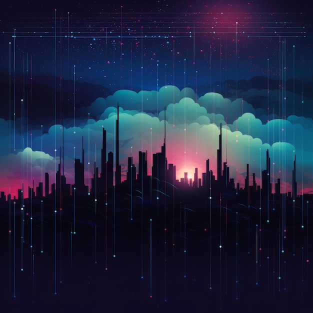 Photo futuristic cityscape with stars and clouds in the background