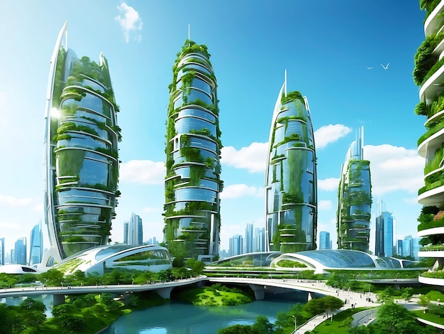 Futuristic Cityscape with Vertical Gardens