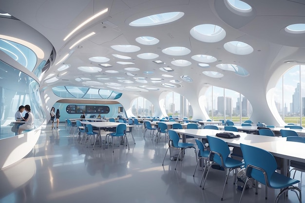 Futuristic classroom architecture creating adaptive learning environments
