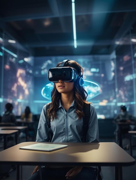 Foto un display olografico di classe futuristico di realtà virtuale integrato nell'esperienza di apprendimento