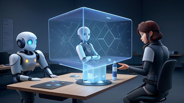 A futuristic classroom holographic display virtual reality integrated into the learning experience