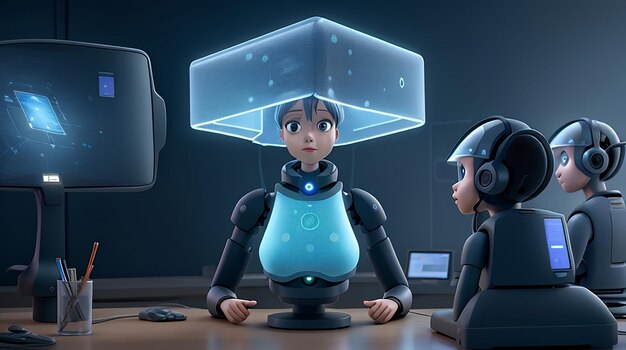 A futuristic classroom holographic display virtual reality integrated into the learning experience