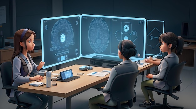 A futuristic classroom holographic display virtual reality integrated into the learning experience