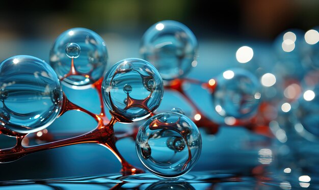 Futuristic colored background with glass molecule model Selective soft focus