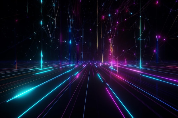 Futuristic colorful electric cables lines and led ight effect background for digital technology Trendy wallpaper spectrum generative AI