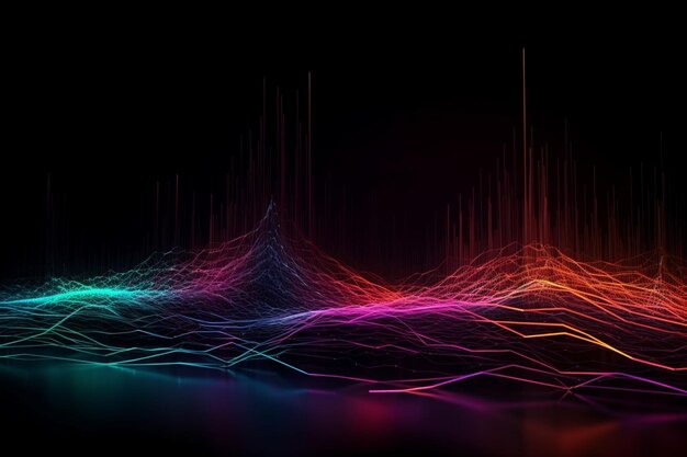 Futuristic colorful electric cables lines and led ight effect background for digital technology Trendy wallpaper spectrum generative AI