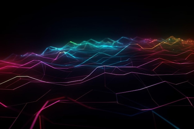 Futuristic colorful electric cables lines and led ight effect background for digital technology Trendy wallpaper spectrum generative AI