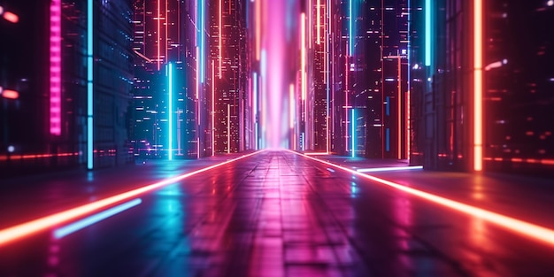 A futuristic composition of intersecting lines and glowing neon colors Aim for a cyberpunkinspired