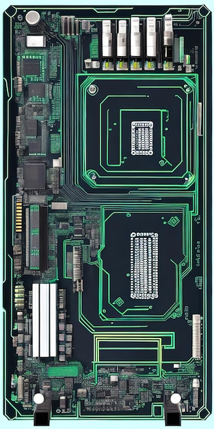 A futuristic computer circuit board with neon lights