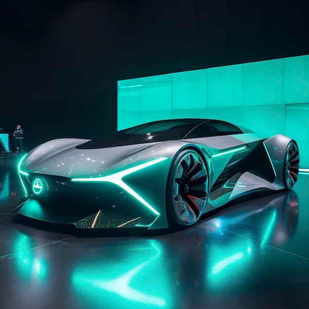 A Futuristic Concept Car Unveiling A Sleek and Innovative Design A HighTech Convention Center An Electric Atmosphere generat ai