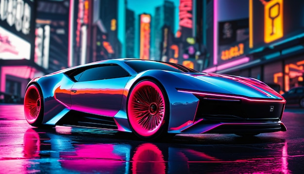 Photo futuristic concept cyberpunk style supercar car wallpaper background illustration