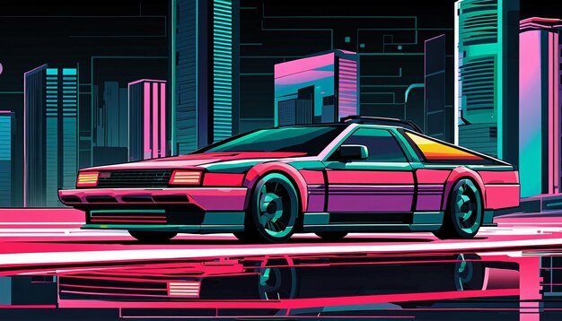 Futuristic concept cyberpunk style supercar car wallpaper background illustration