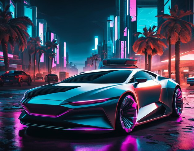 Futuristic concept cyberpunk style supercar car wallpaper background illustration