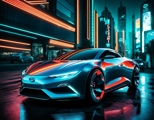 Futuristic concept cyberpunk style supercar car wallpaper background illustration