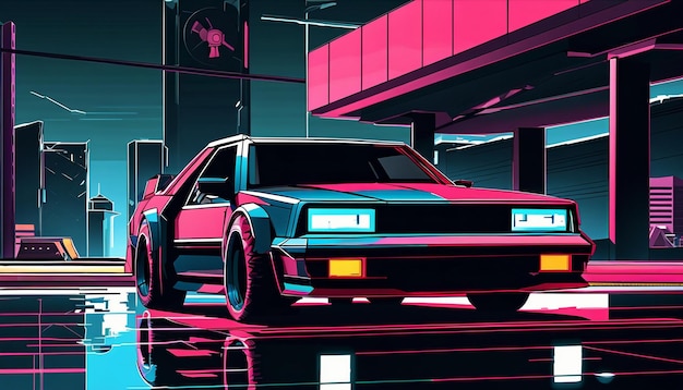 Foto concept futuristico in stile cyberpunk, carta da parati di supercar, illustrazione di sfondo