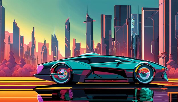 Futuristic concept cyberpunk style supercar car wallpaper background illustration