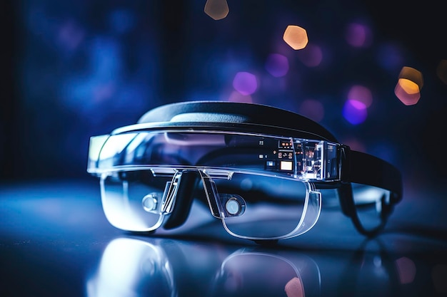 Futuristic concept design high tech VR glasses on dark background