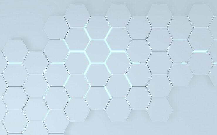 Photo futuristic concept hexagon white abstract showcase. 3d rendering