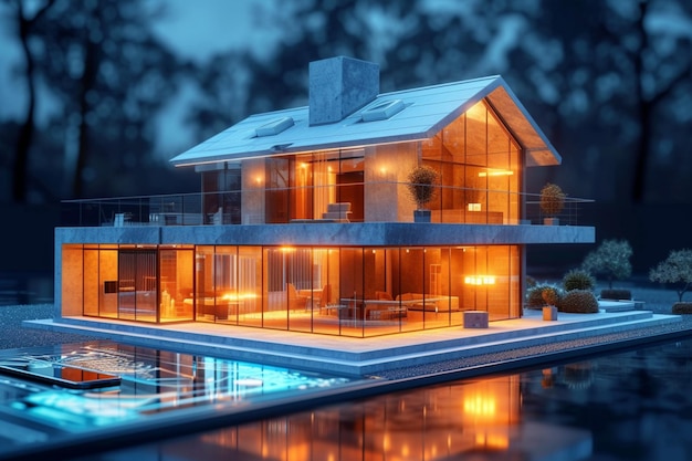 Futuristic concept Residential house hologram virtual building model