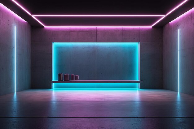 futuristic concept scene with neon light on concrete wall minimal modern floor