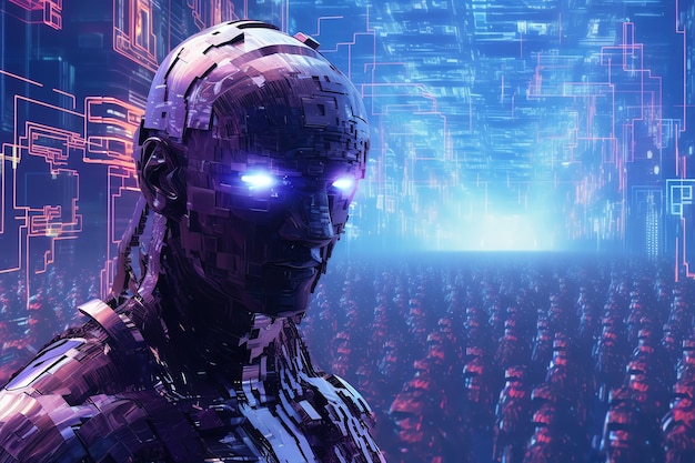 vr と ar テクノロジーの未来的なコンセプト青色の背景に仮想現実メタバース コンセプト