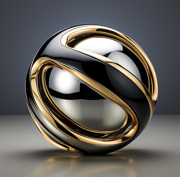 Foto concetto futuristico con rendering 3d astratto di una sfera metallica con un buco al centro