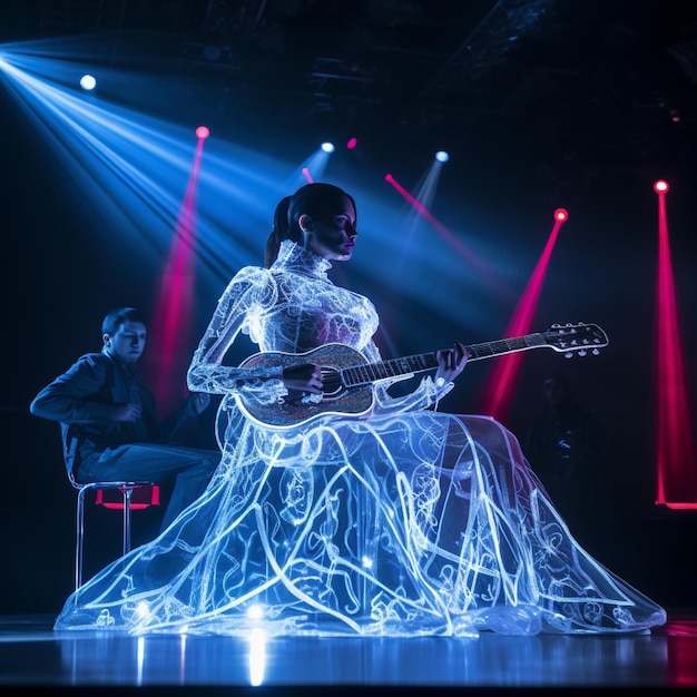 Premium AI Image A futuristic concert with holographic performers