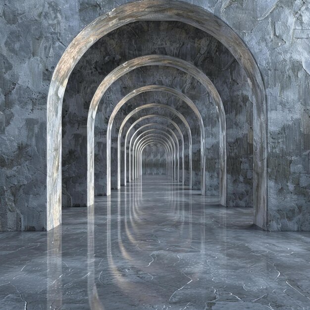 Futuristic concrete arched hallway