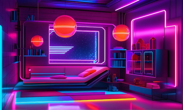 Photo futuristic consept neon room