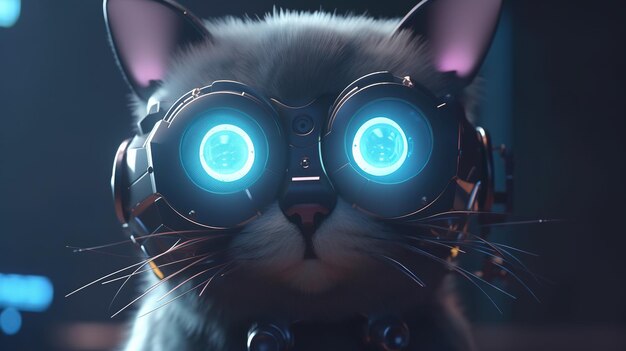 Futuristic cool cat digital art illustration Generative AI