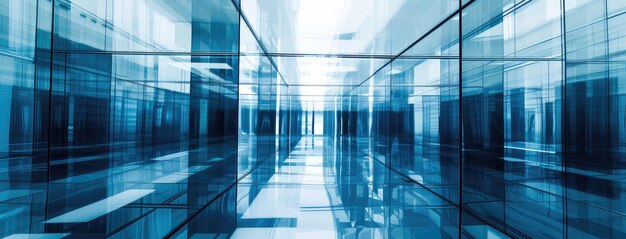 Futuristic Corporate Office Hallway in Blue Tones