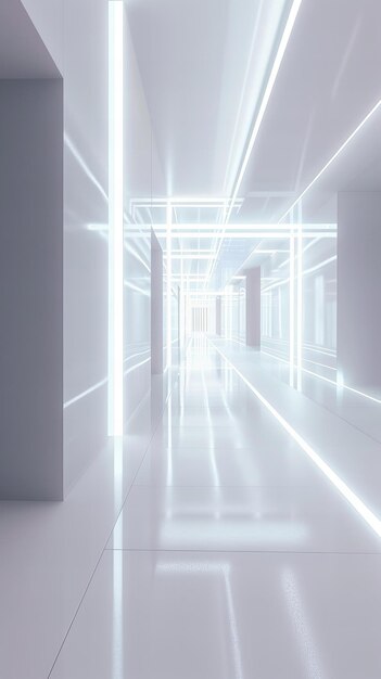 Futuristic corridor interior design Modern architecture with white and light elements