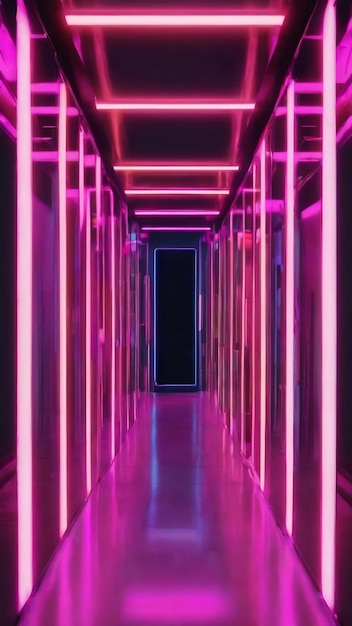 Futuristic corridor tech background with neon glow