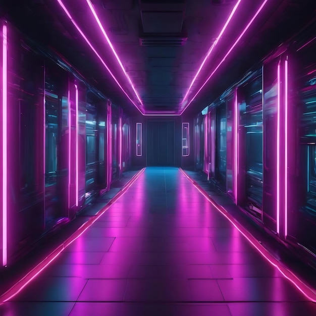 Futuristic corridor tech background with neon light