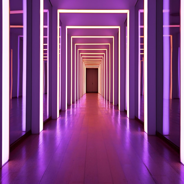 Futuristic corridor with purple neon lights