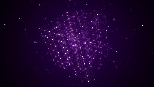 Futuristic cube with connected particles in cyberspace Technology blockchain concept Big data flow connections Visualization of the dynamic flow of the cryptocurrency industry 3D rendering