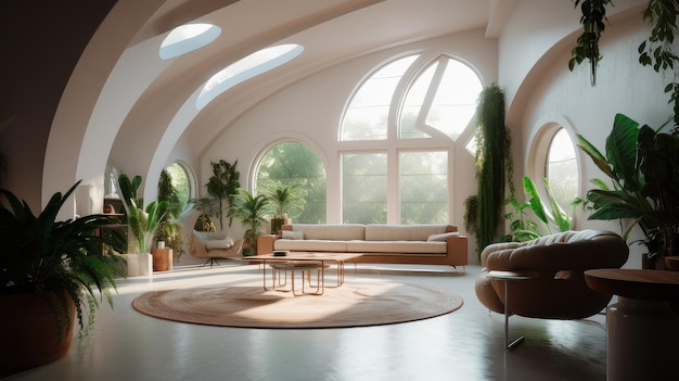 Futuristic curvilinear interior minimal living room terracotta Generative AI AIG18