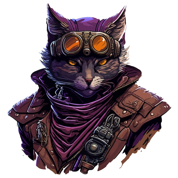 Futuristic cyber cat in cyberpunk style digital art style illustration painting