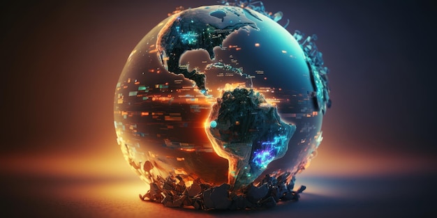 未来的なサイバー地球の背景 デジタル世界とグローバル ネットワーク接続 ジェネレーティブ Ai