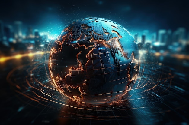 Futuristic cyber earth background Digital world and Global network connection Generative Ai