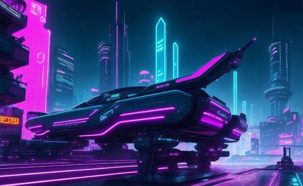 Futuristic cyber punk city with transportation system