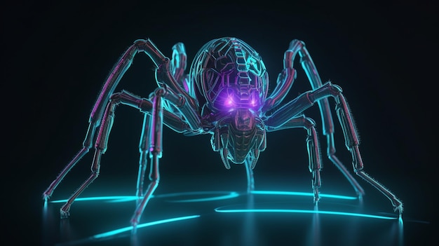 Futuristic cyber spider in neon lights