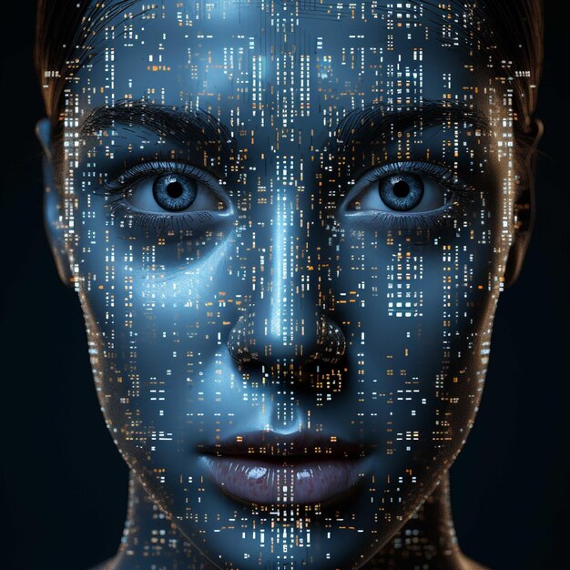 Photo futuristic cyber woman portrait with binary code 3d rendering