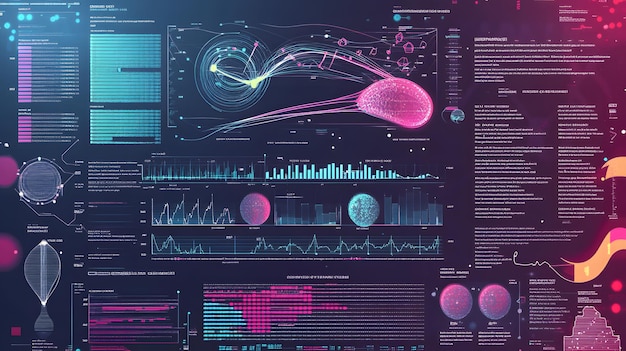 futuristic cybernetic interface with data visualization and textual information