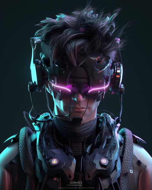 A futuristic cyberpunk character wearing a futuristic helmet.